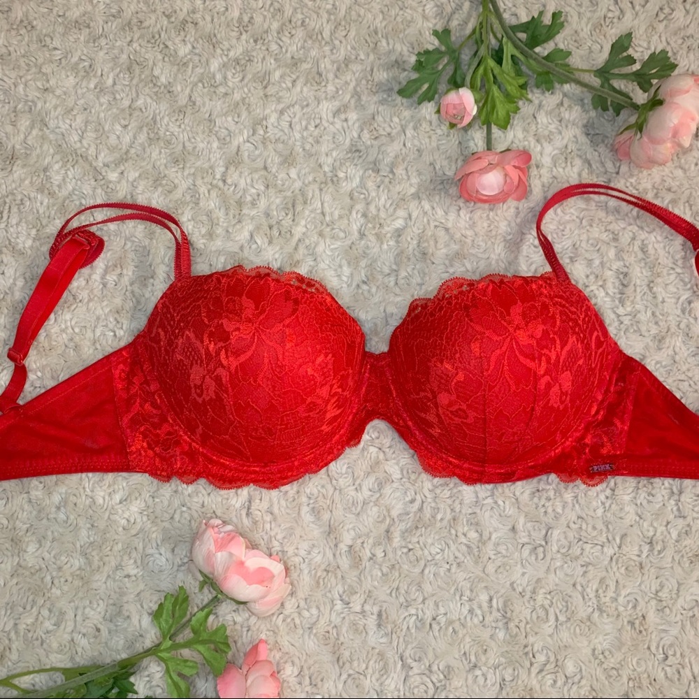 Victoria’s Secret PINK Date Push Up Bra Red Lace